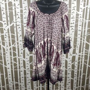 Altar’d State Boho Paisley Print Baby Doll Dress 3/4 Sleeves M